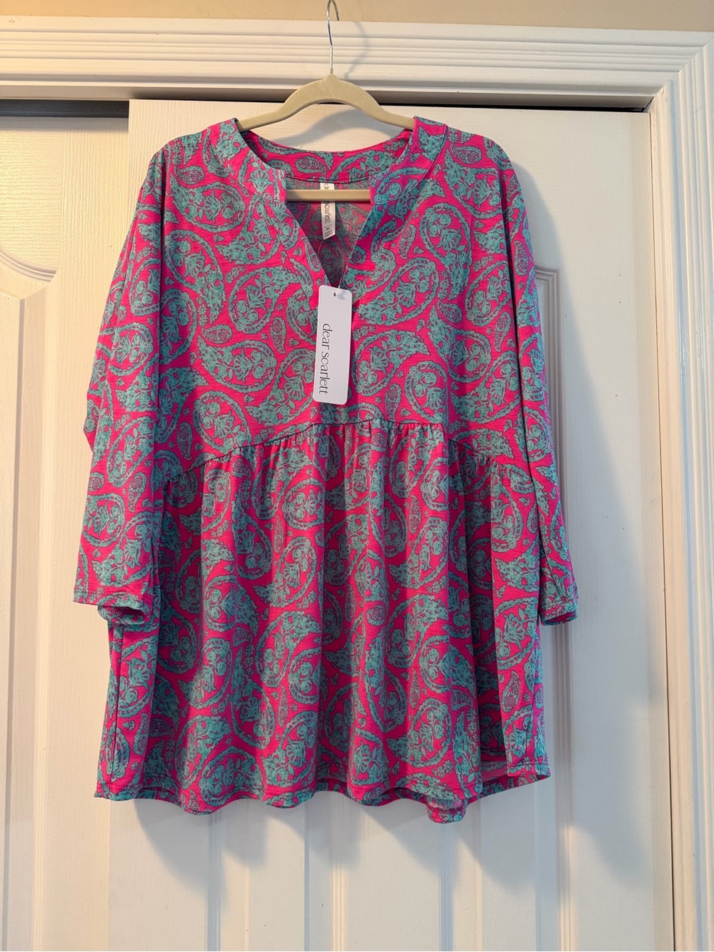 Dear Scarlett Pink & Teal Paisley Tunic Top